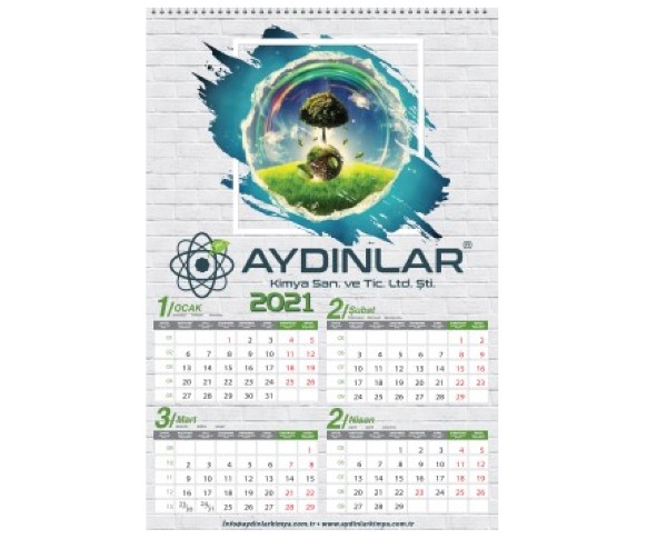Tek Parça Spiralli Duvar Takvimi 3 Yaprak